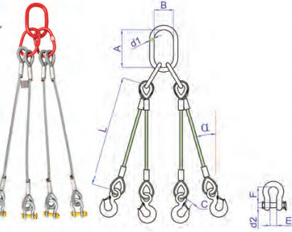 Acero galvanizado de 48 mm 4 vías de cuerda de alambre Sling Sling de elevación